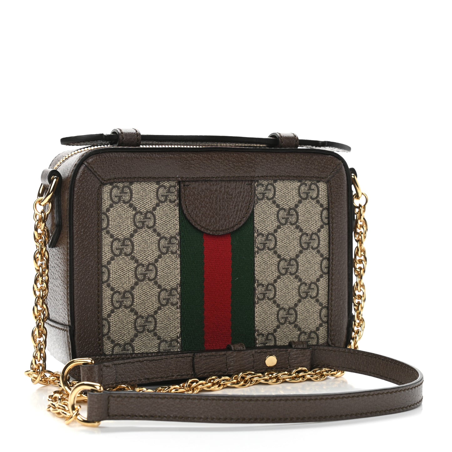 GG Supreme Monogram Mini Ophidia Top Handle Shoulder Bag Brown