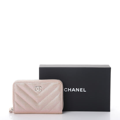 Chanel Metallic Caviar Chevron Quilted Zip Around Coin Purse Light Gold 8 of 8