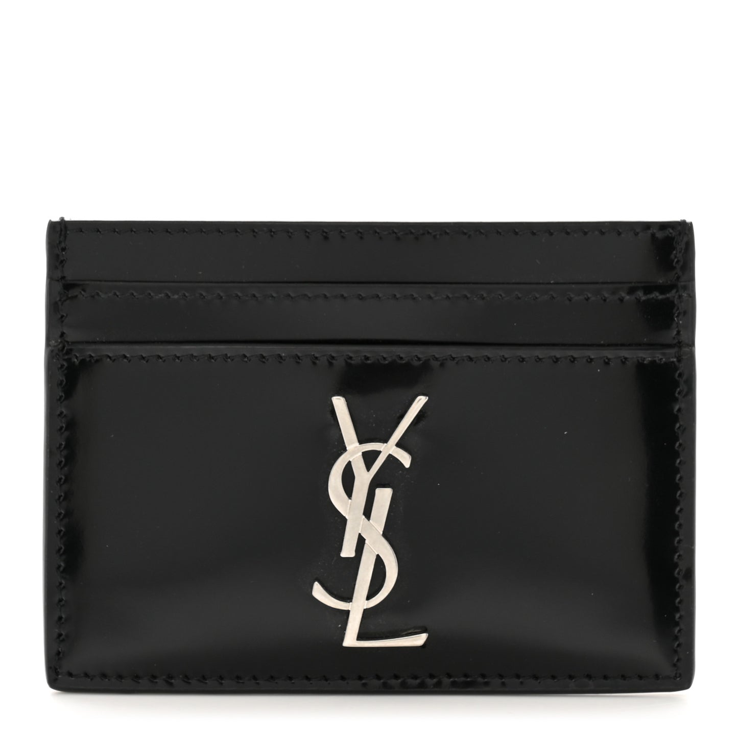 Patent Calfskin Monogram Credit Card Case Black