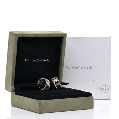 Van Cleef & Arpels 18K White Gold Diamond Perlee Clovers Hoop Earrings 7 of 7