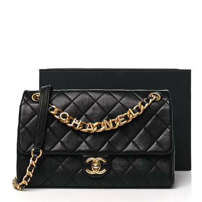 Chanel Lambskin Quilted Chaine Lettre Flap Black 11 of 11