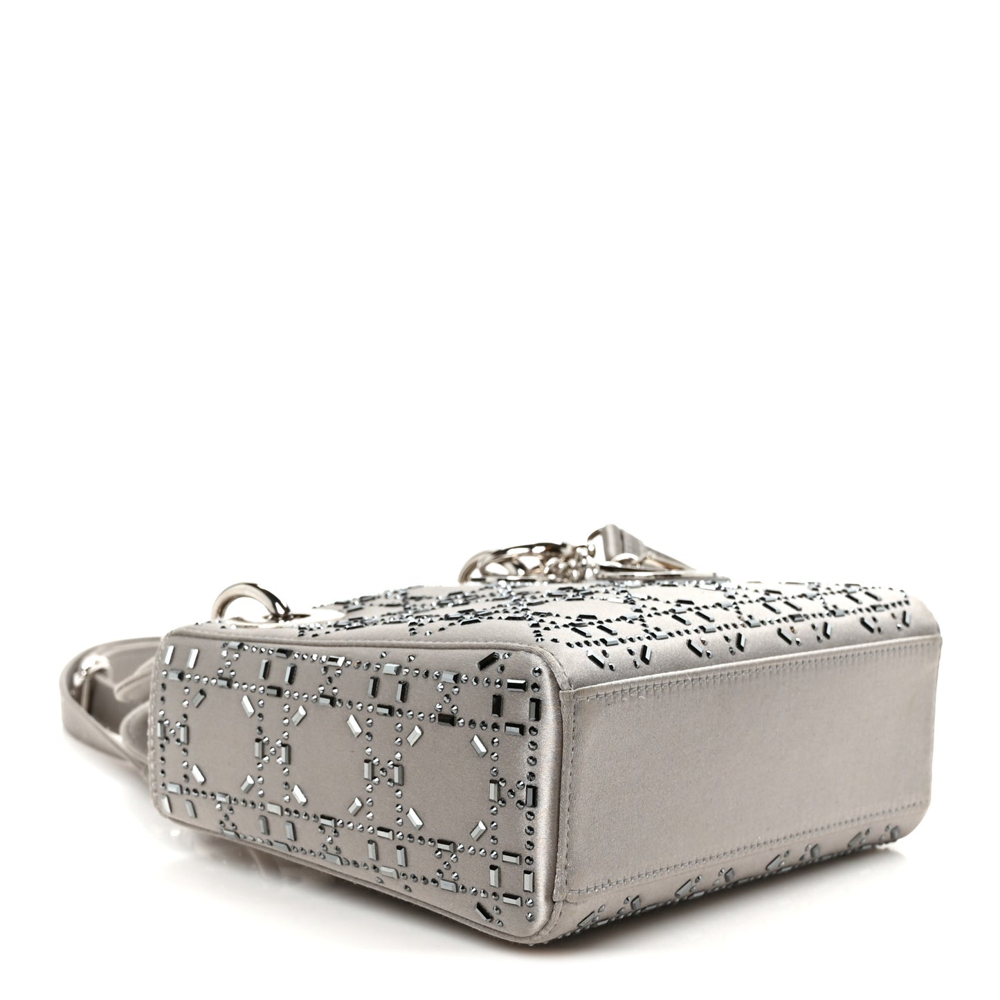 Satin Crystal Cannage Mini Lady Dior Gray