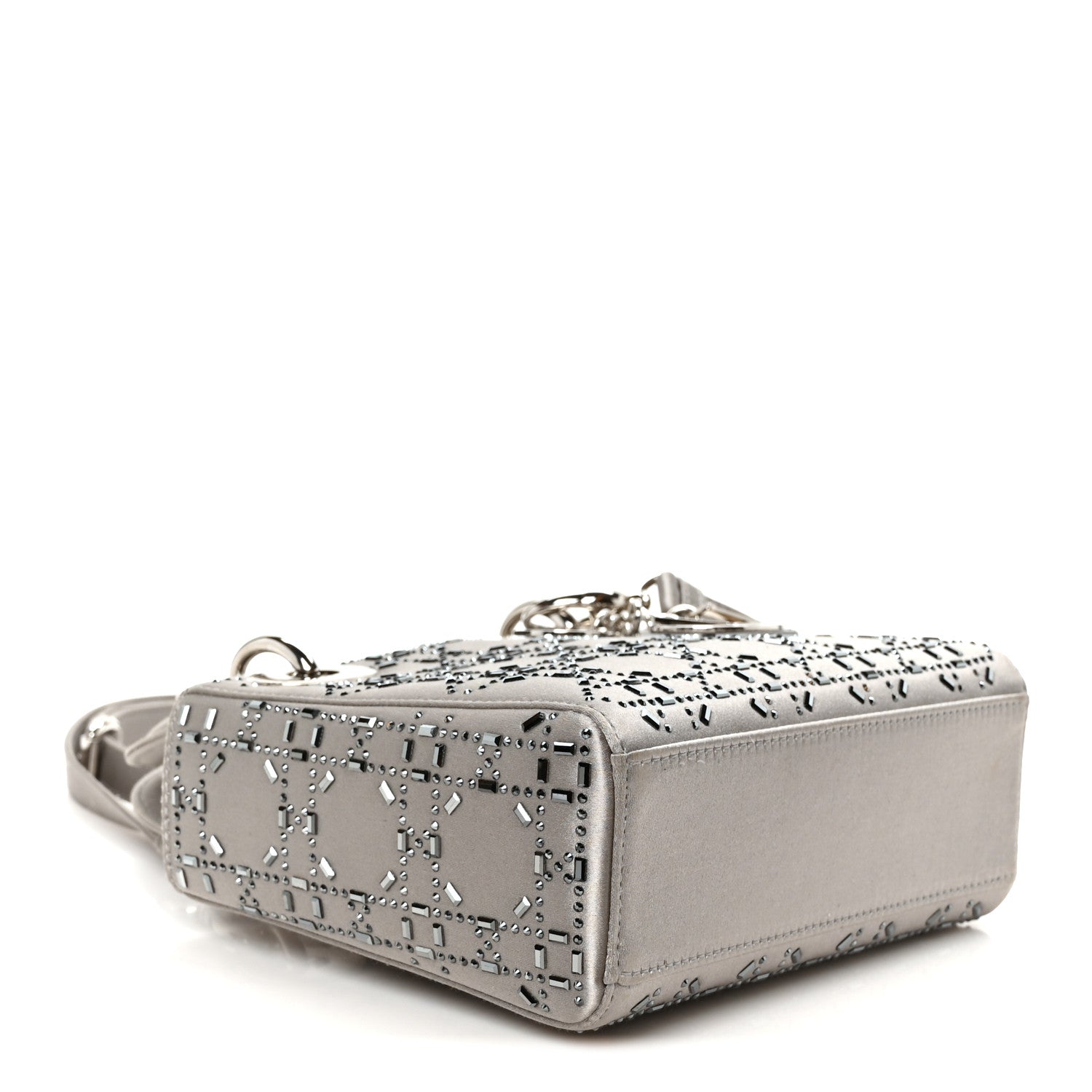 Christian Dior Satin Crystal Cannage Mini Lady Dior Gray 4 of 11