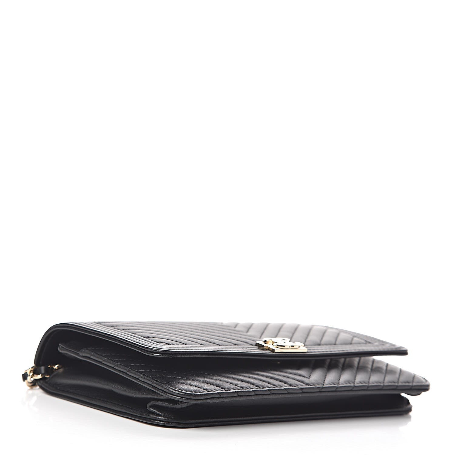 Chanel Calfskin Chevron Boy Wallet On Chain WOC Black 4 of 13