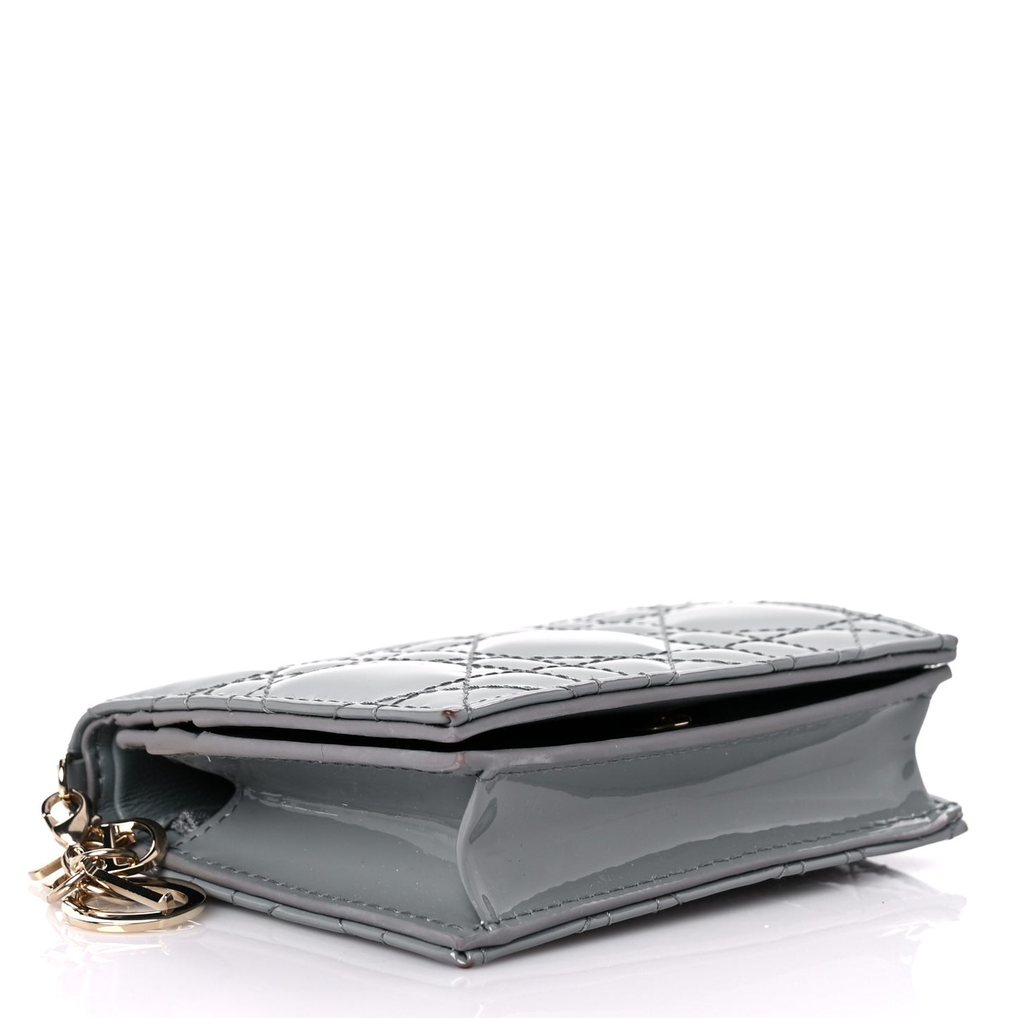 Patent Cannage Mini Lady Dior Wallet Grey