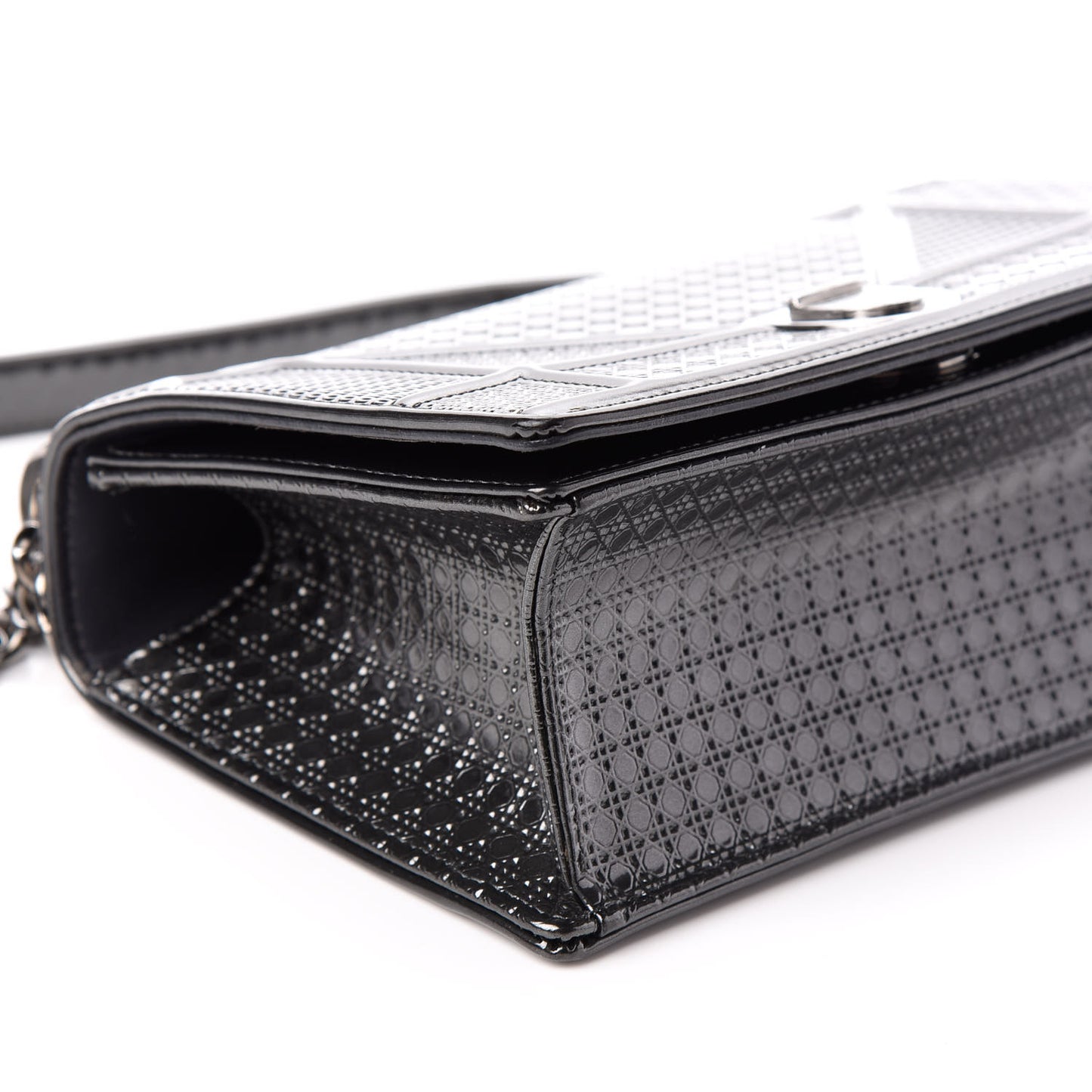 Metallic Patent Micro-Cannage Medium Diorama Flap Bag Onyx Black