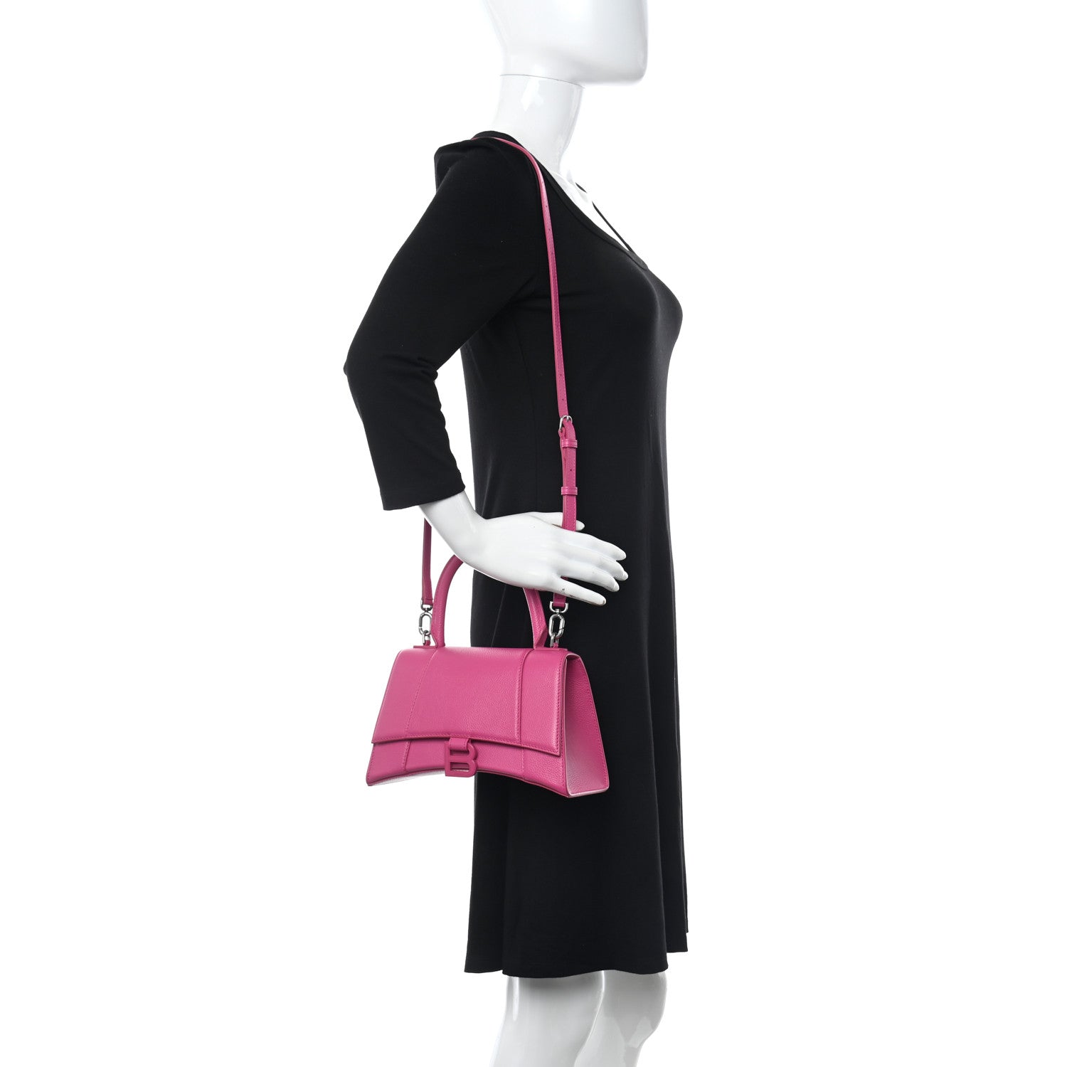 Balenciaga Grained Calfskin Tonal B Small Hourglass Top Handle Bag Acid Fuchsia 2 of 13