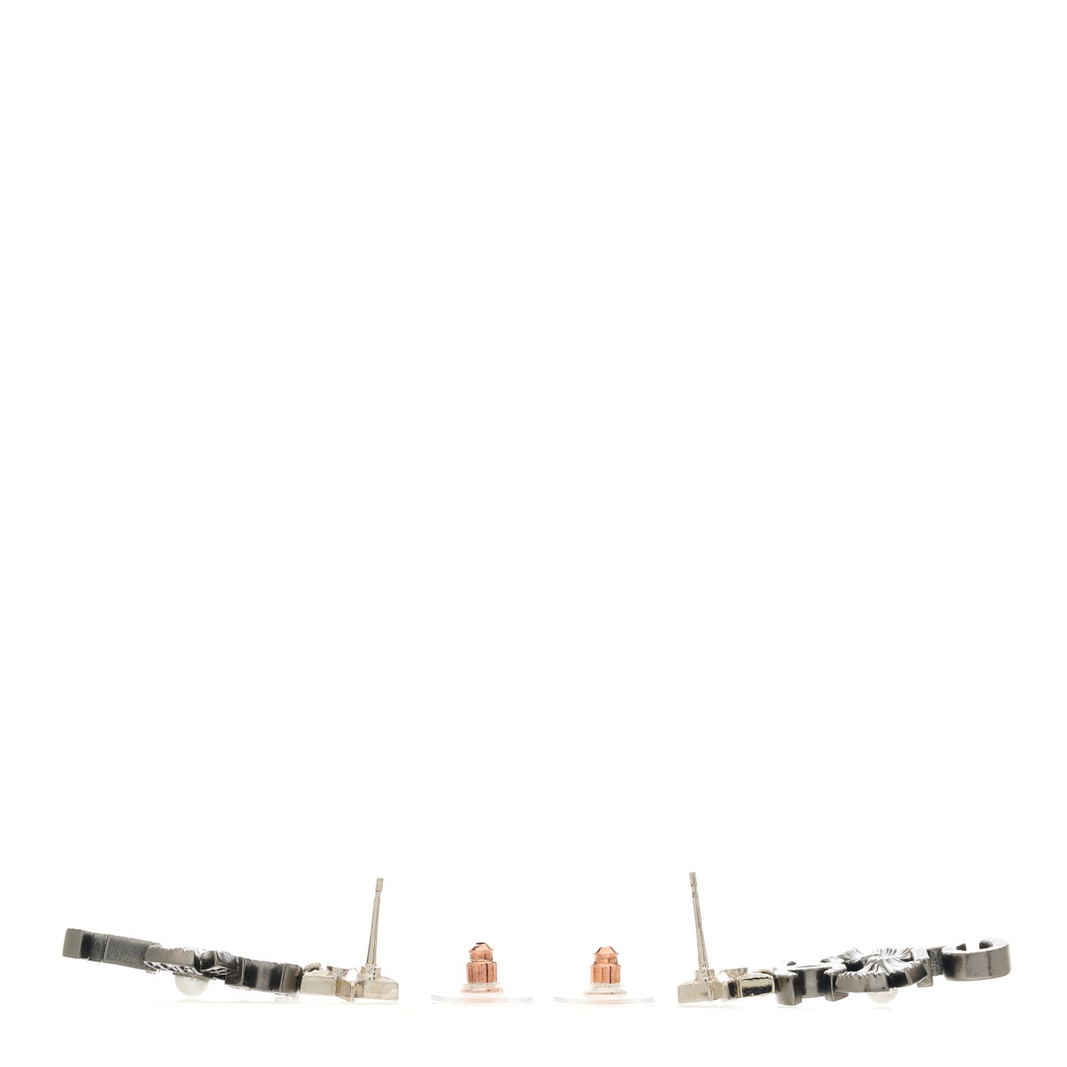 Chanel Crystal CC 5 Bow Pearl Drop Earrings Silver Pearly White 3 of 5