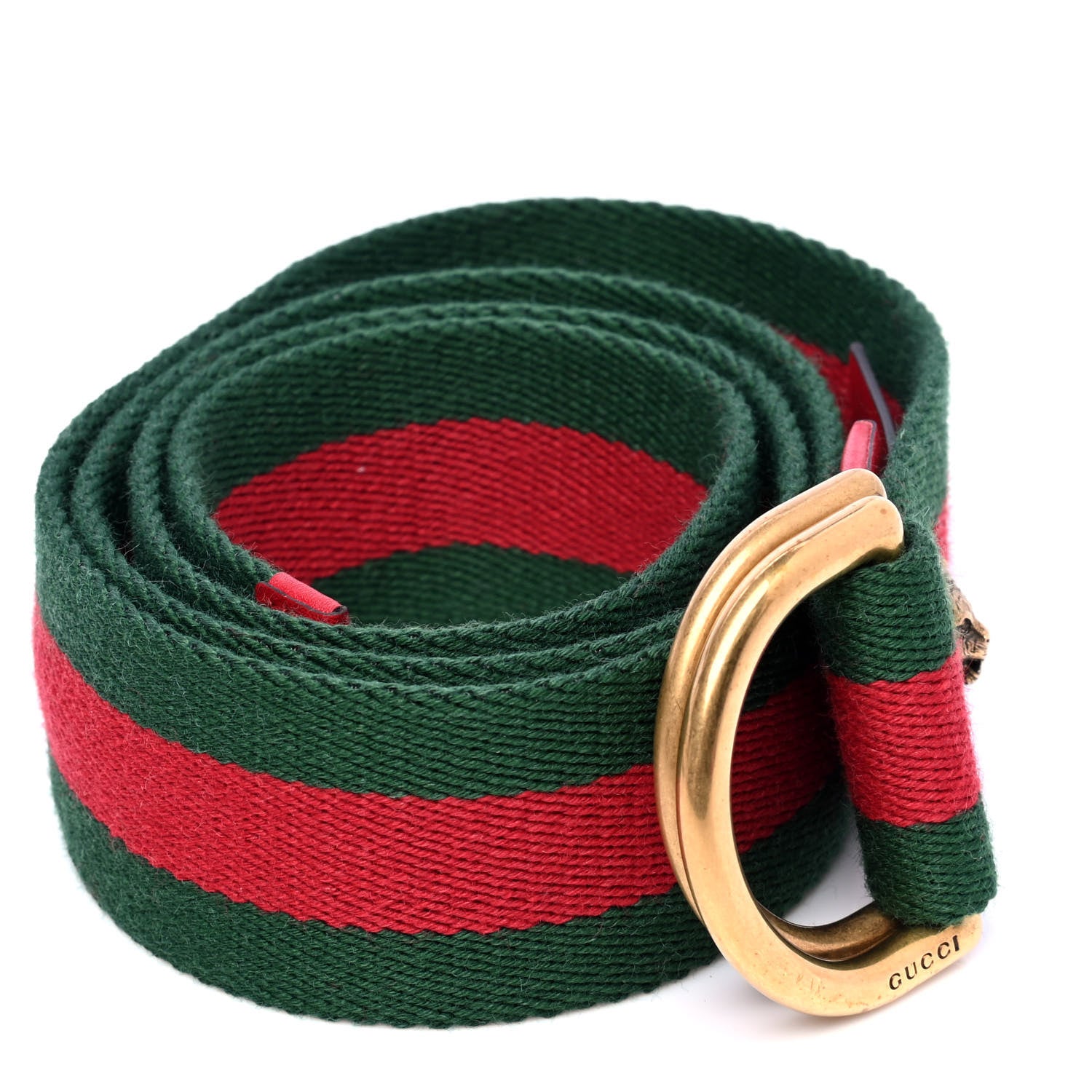Gucci Web Feline D Ring Belt 85 34 Red Green 3 of 5