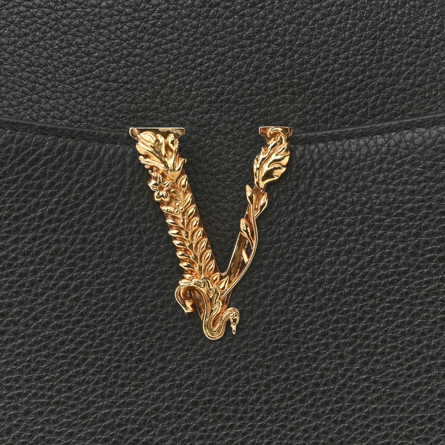 Grained Calfskin Large Virtus Top Handle Shoulder Bag Black