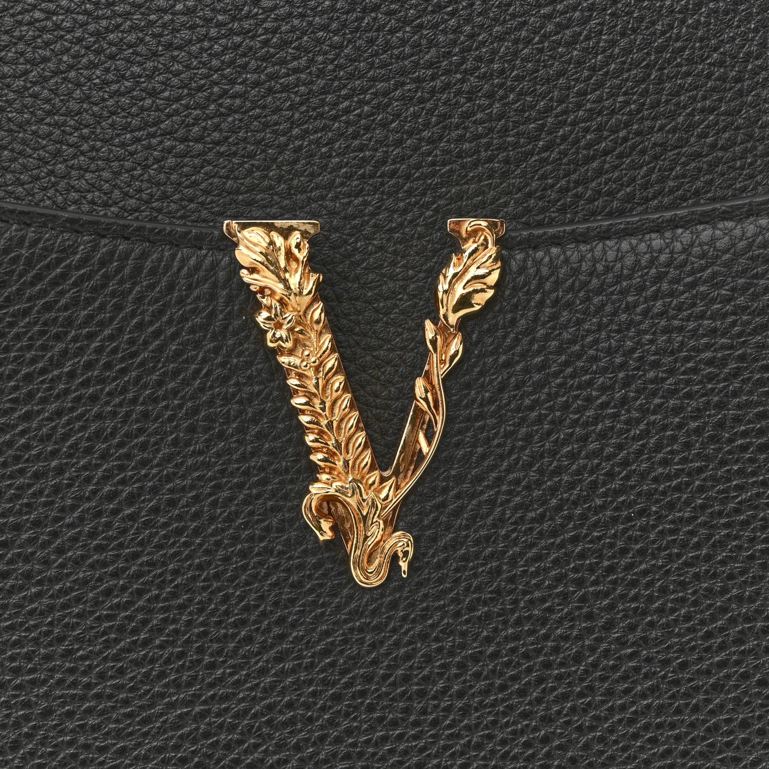 Versace Grained Calfskin Large Virtus Top Handle Shoulder Bag Black 13 of 15