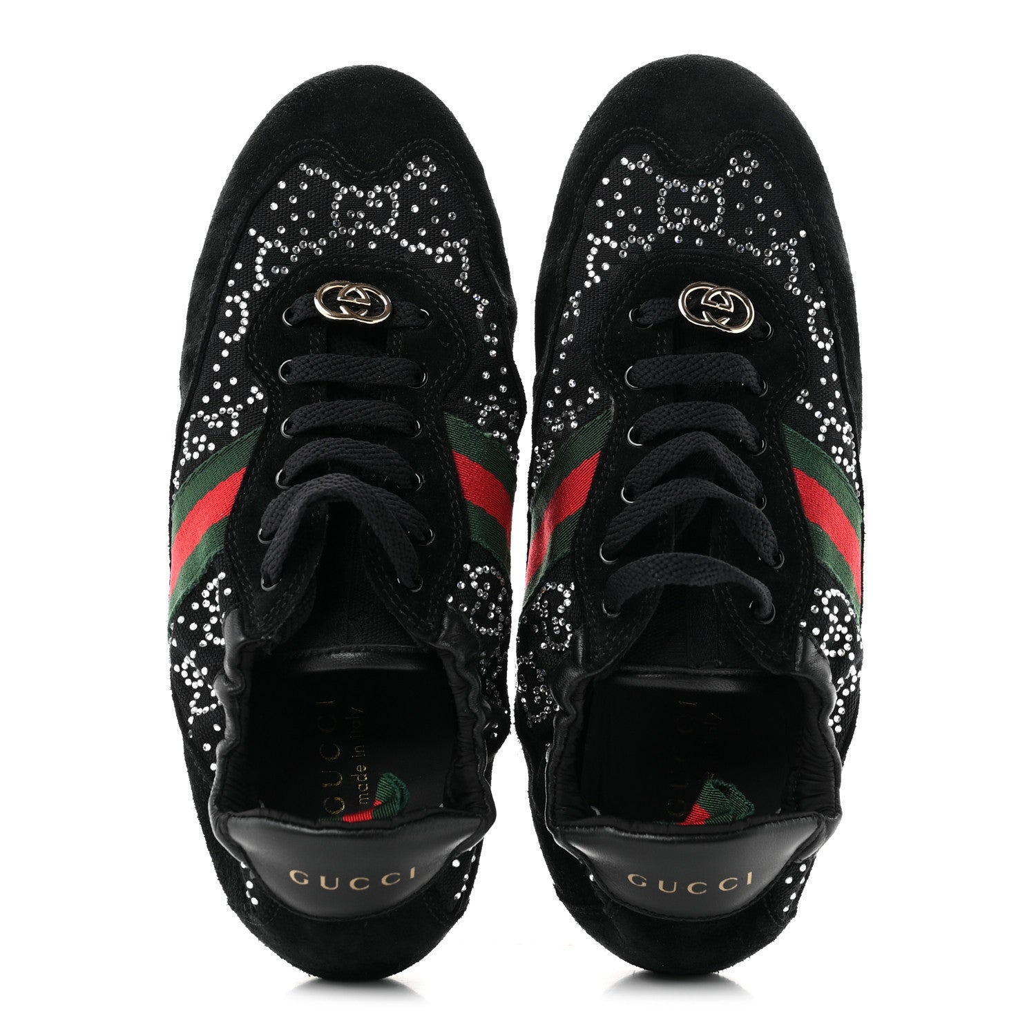 Gucci GG Suede Monogram Crystal Web Womens Sneakers 36 Black 2 of 8