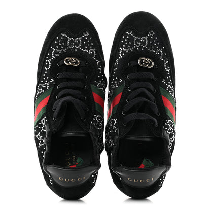 Gucci GG Suede Monogram Crystal Web Womens Sneakers 36 Black 2 of 8