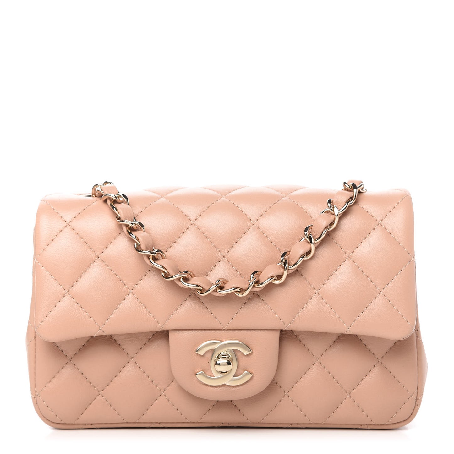 Lambskin Quilted Mini Rectangular Flap Dark Beige
