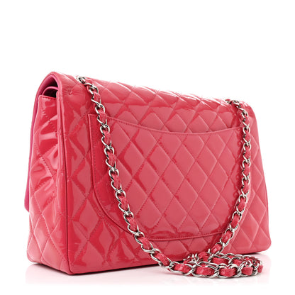 Chanel Patent Maxi Quilted Double Flap Dark Pink 3 of 11