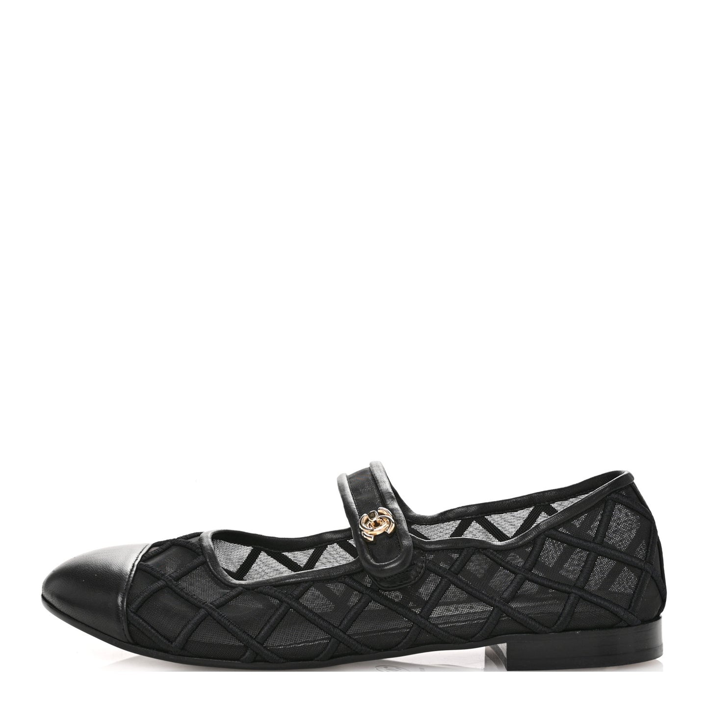 Lambskin Fabric Mesh Quilted Mary Jane Cap Toe Flats 40 Black 39 Black