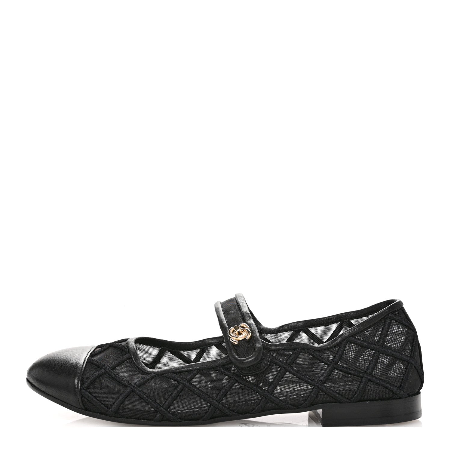 Chanel Lambskin Fabric Mesh Quilted Mary Jane Cap Toe Flats 40 Black 39 Black 1 of 8