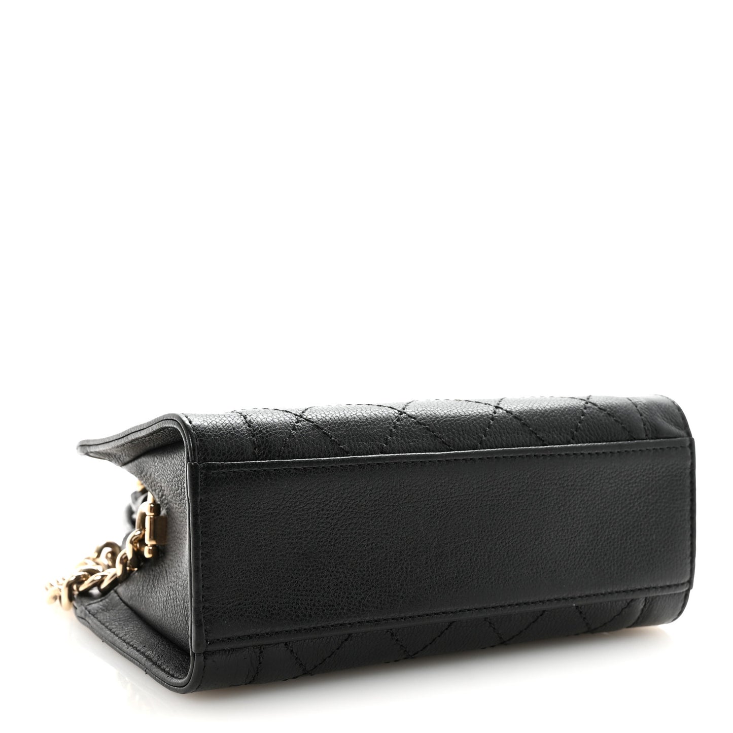 Grained Calfskin Stitched Mini Label Click Shopper Black