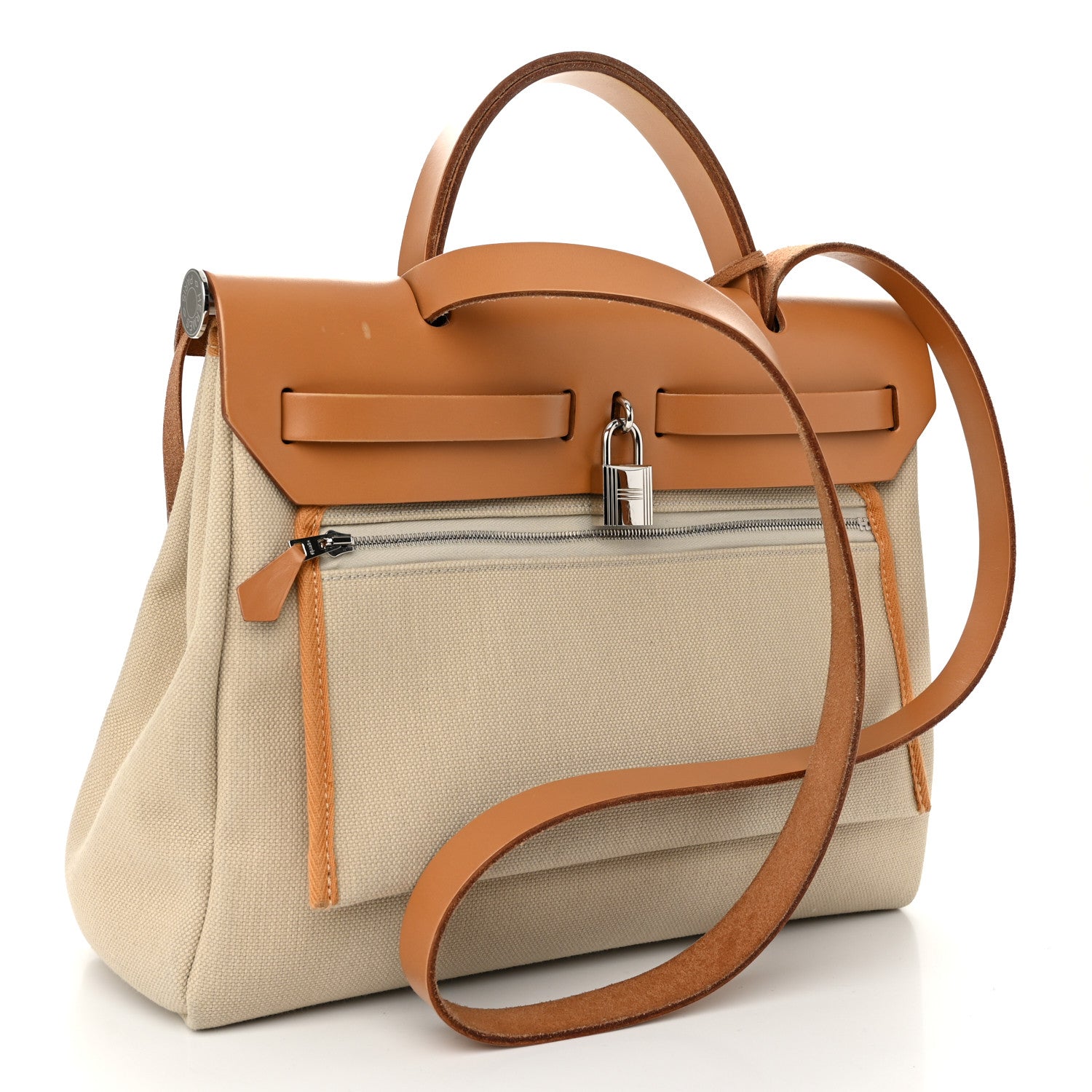 Hermes Military Toile Vache Hunter Herbag Zip Retourne 31 PM Beton Naturel 4 of 11