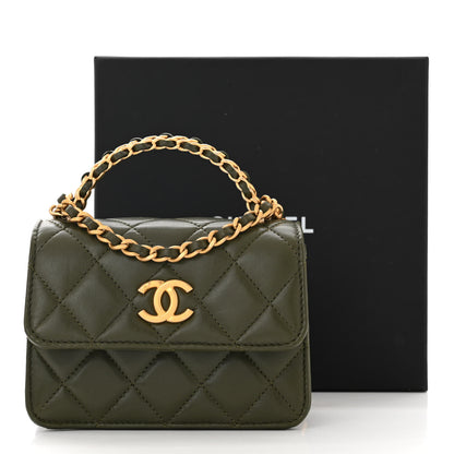 Chanel Lambskin Quilted Chain Top Handle Clutch With Chain Khaki 12 of 12