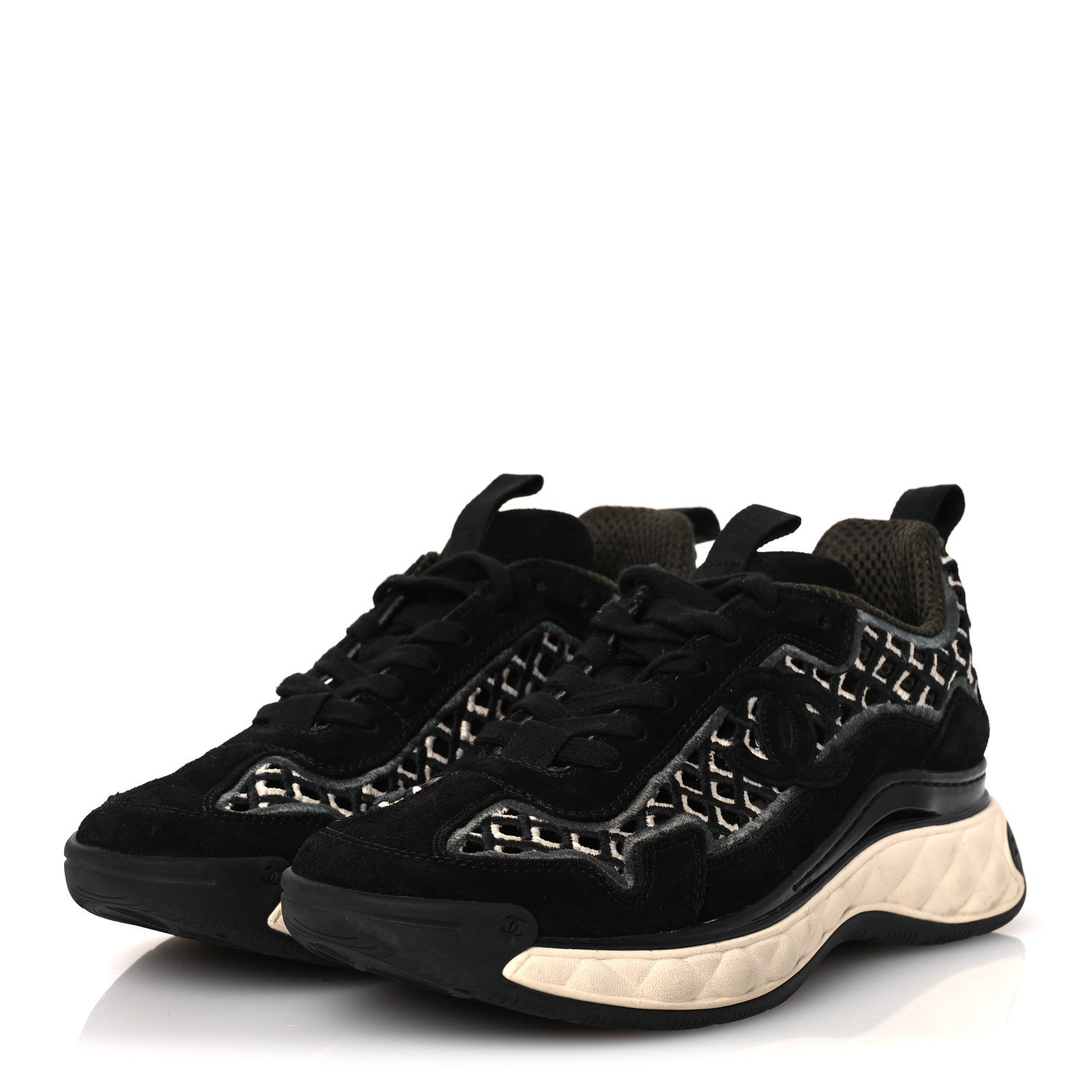 Chanel Suede Calfskin Embroidered CC Sneakers 36.5 Black 4 of 12