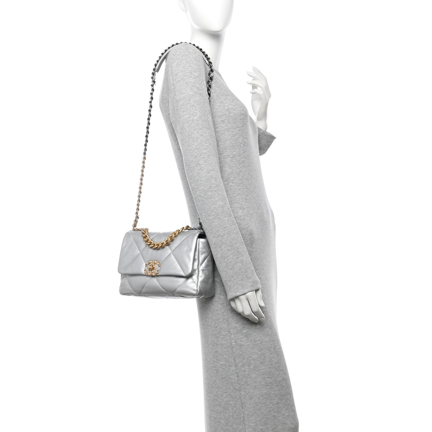 Chanel Metallic Lambskin Quilted Medium Chanel 19 Flap Silver 2 of 11