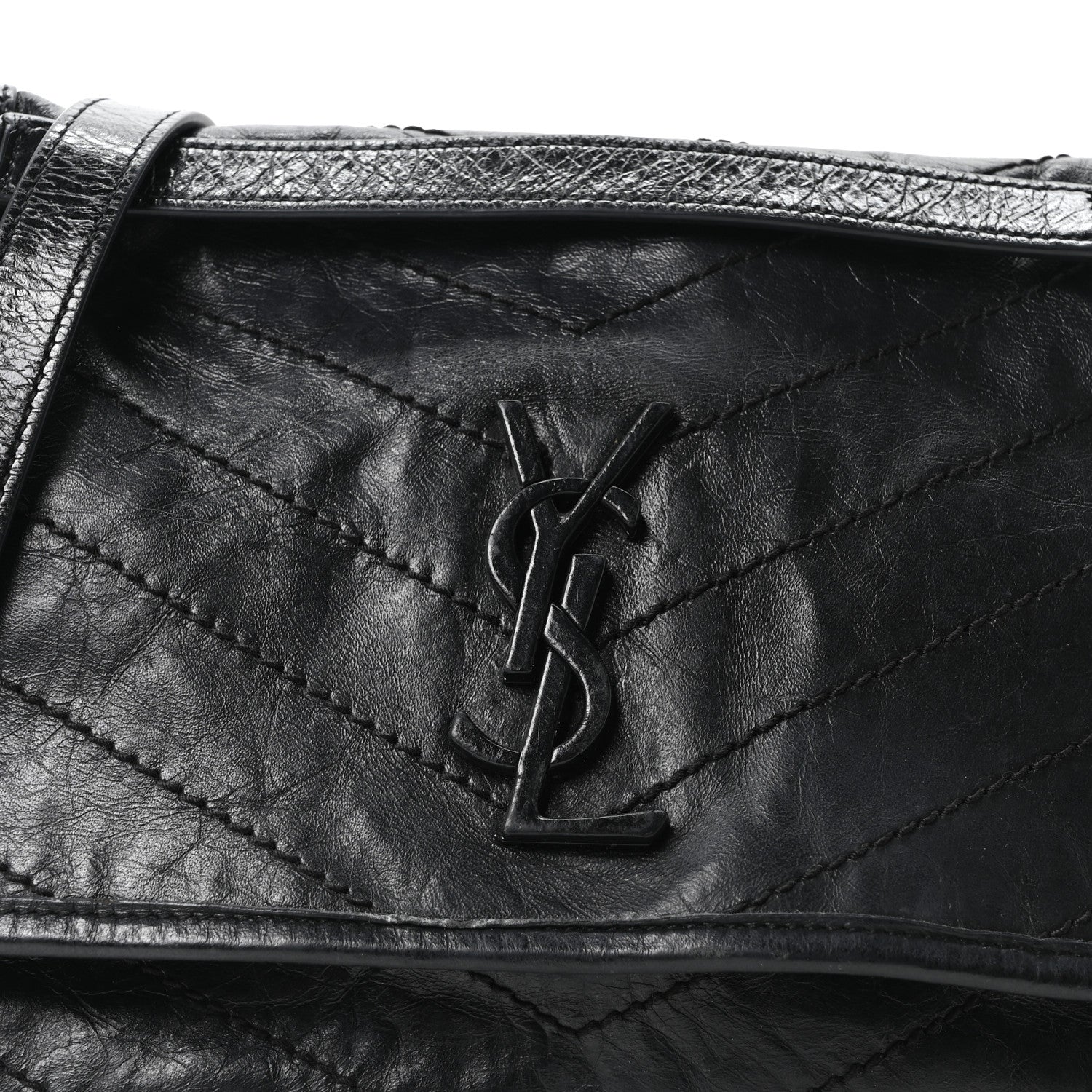 Saint Laurent Crinkled Calfskin Matelasse Monogram Medium Niki Chain Satchel Black 8 of 10