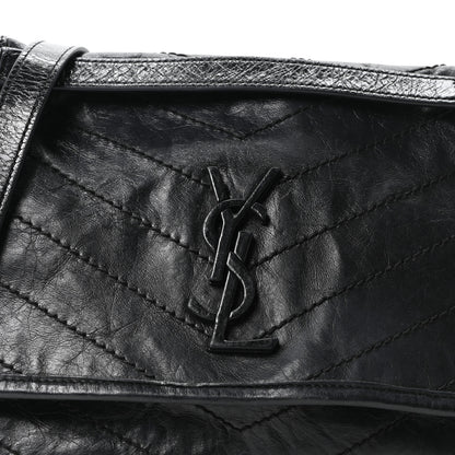 Saint Laurent Crinkled Calfskin Matelasse Monogram Medium Niki Chain Satchel Black 8 of 10