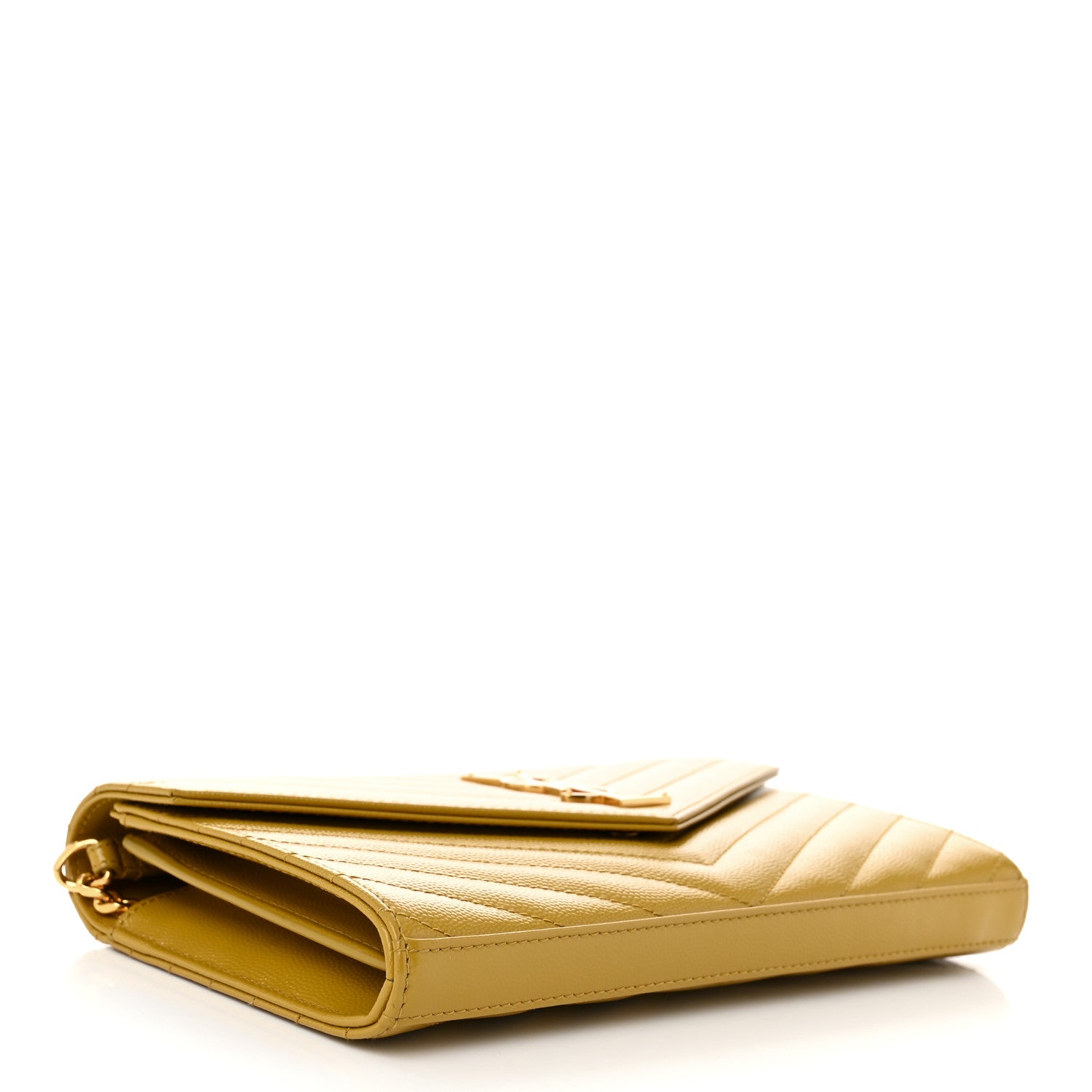 Saint Laurent Grain De Poudre Matelasse Chevron Monogram Chain Wallet Light Chartreuse 4 of 10