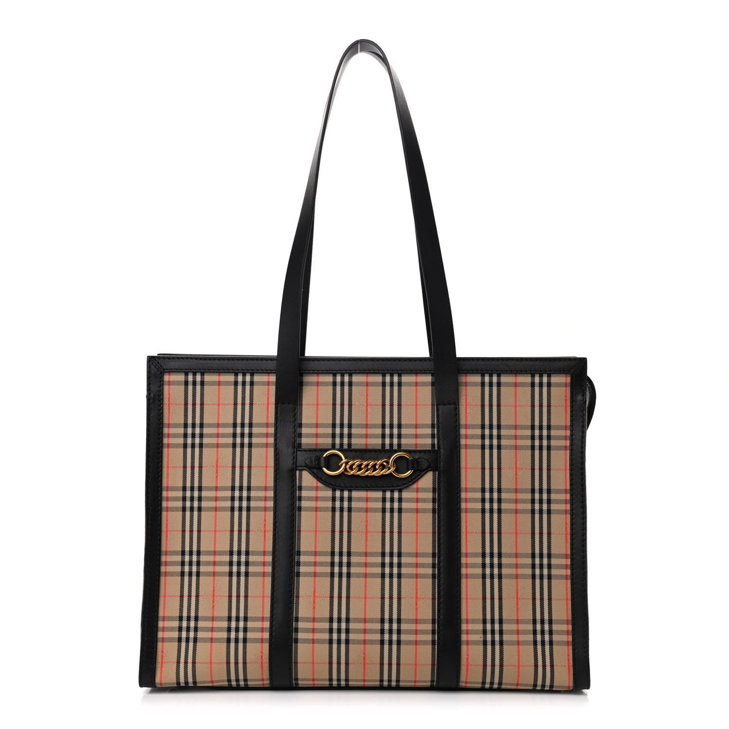 Calfskin 1983 Knight Check Link Zip Tote Black