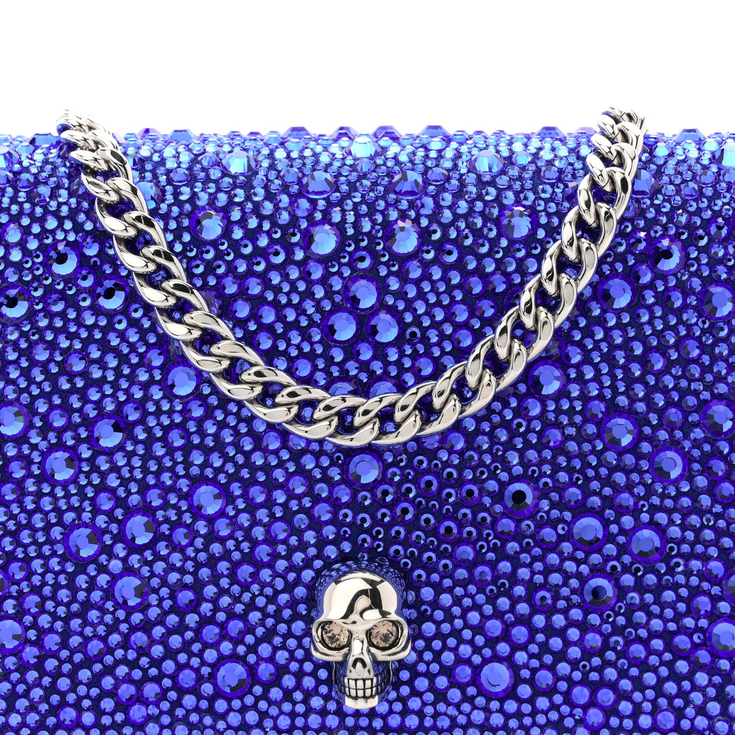 Alexander McQueen Calfskin Crystal Skull Mini Crossbody Bag Electric Blue 7 of 9