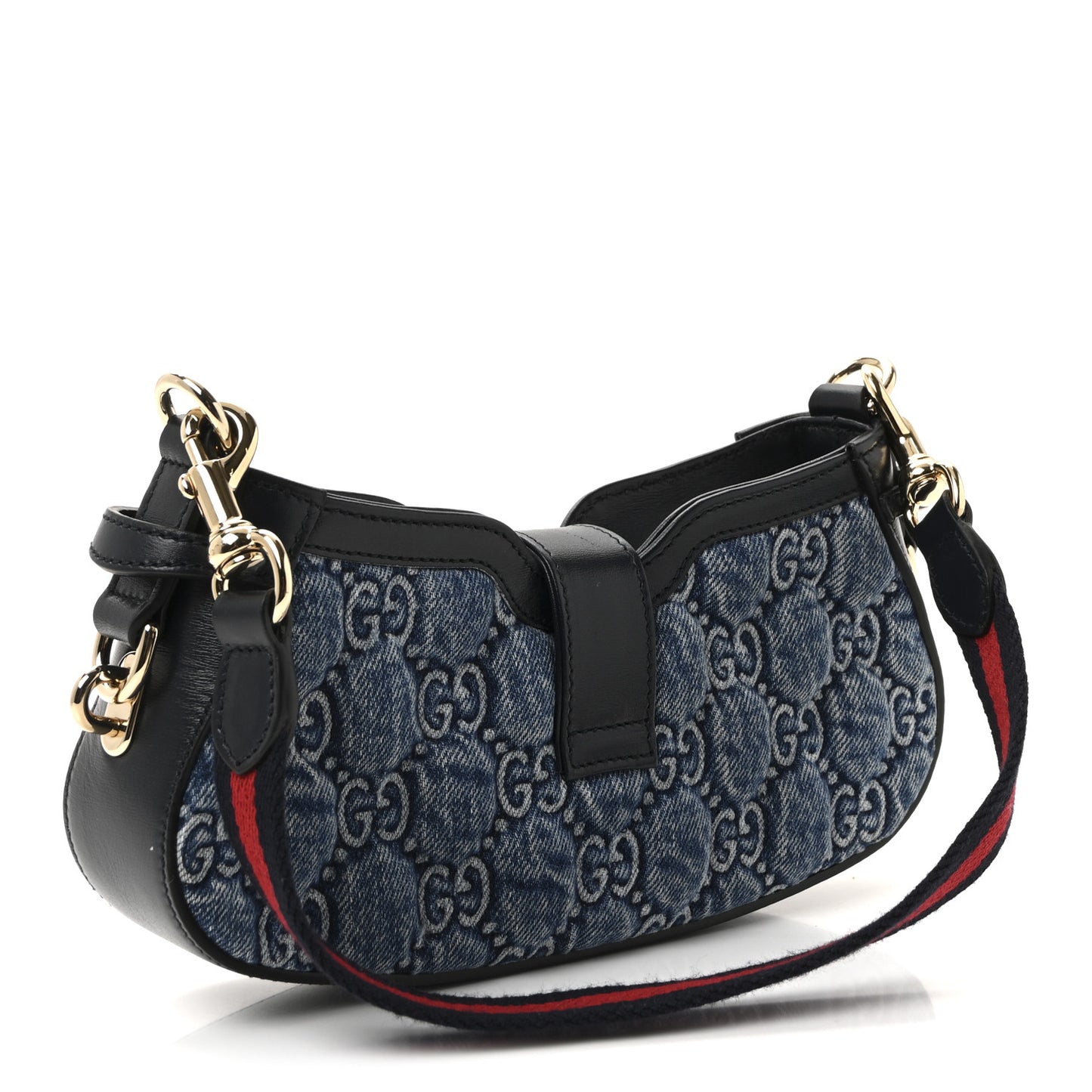 Denim GG Monogram Mini Moon Side Shoulder Bag Blue