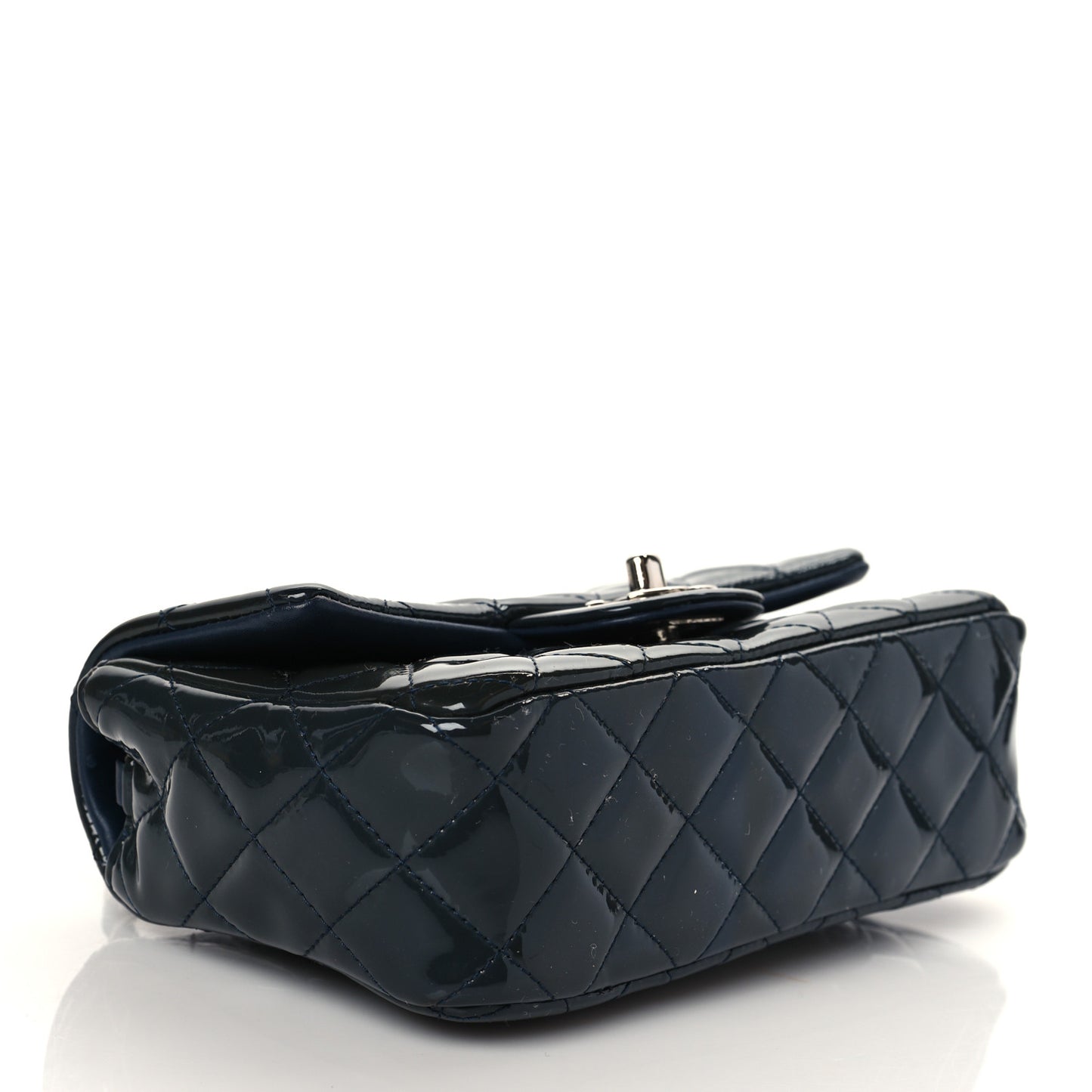 Patent Calfskin Quilted Mini Rectangular Flap Navy Blue