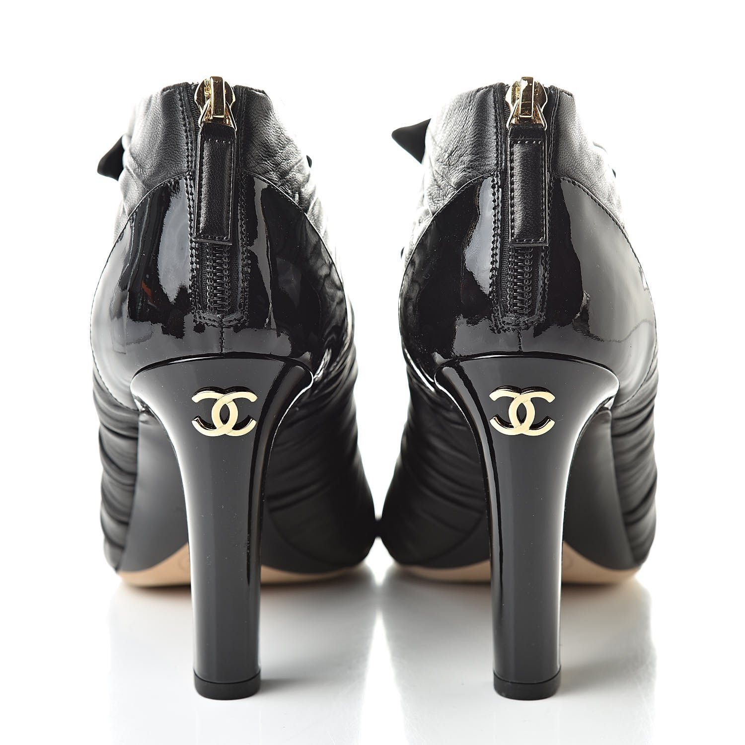 Chanel Lambskin Patent Bows Short Boots 40 Black 5 of 9