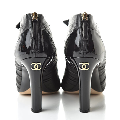 Chanel Lambskin Patent Bows Short Boots 40 Black 5 of 9