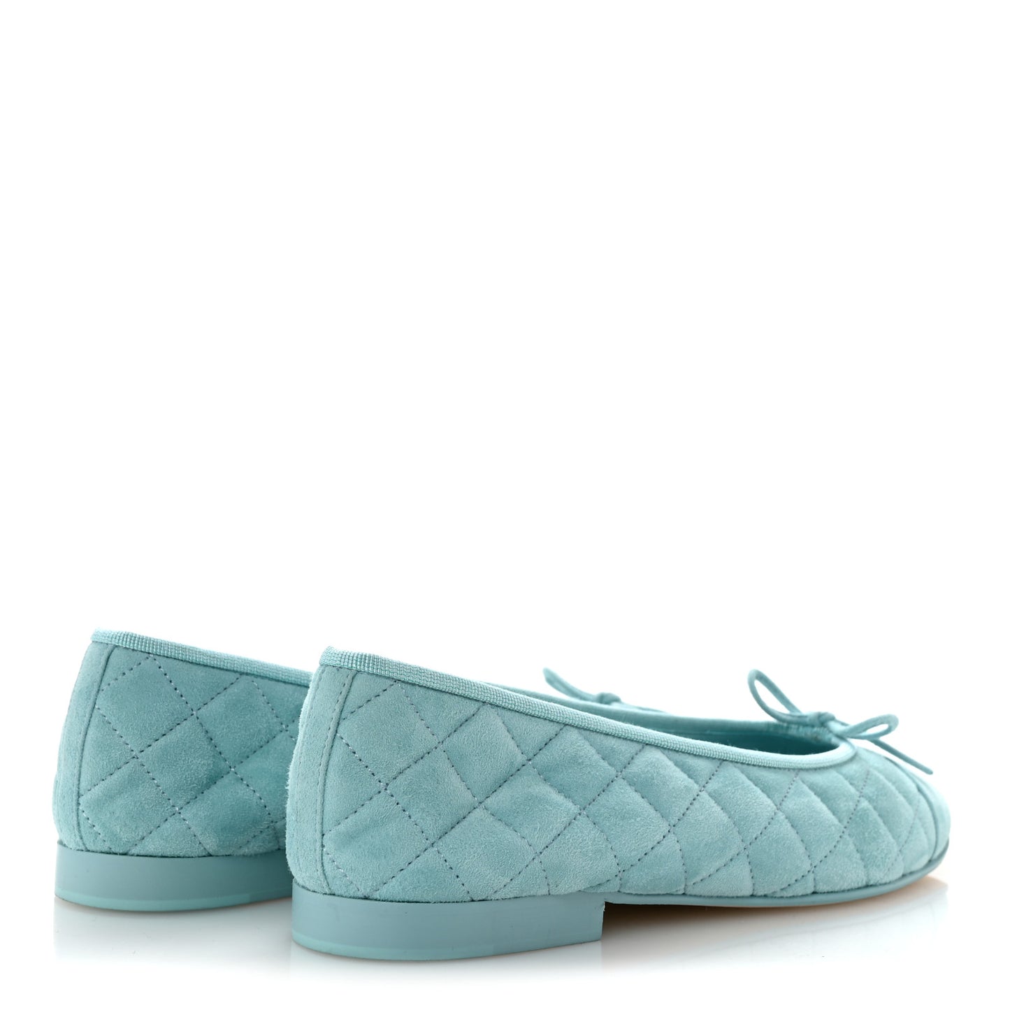 Suede Calfskin Quilted Cap Toe CC Ballerina Flats 39 Light Blue