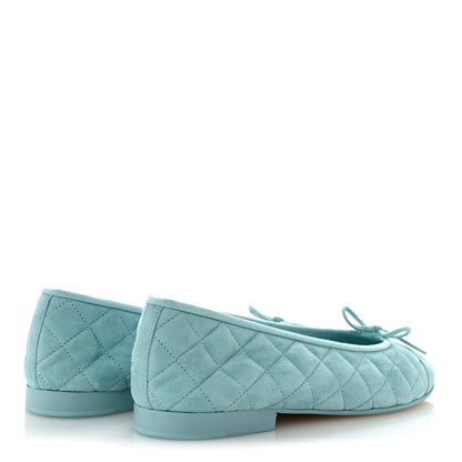 Chanel Suede Calfskin Quilted Cap Toe CC Ballerina Flats 39 Light Blue 5 of 9