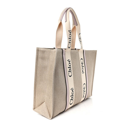 Chloe Linen Calfskin Large Woody Ribbon Tote Cement Pink 3 of 10