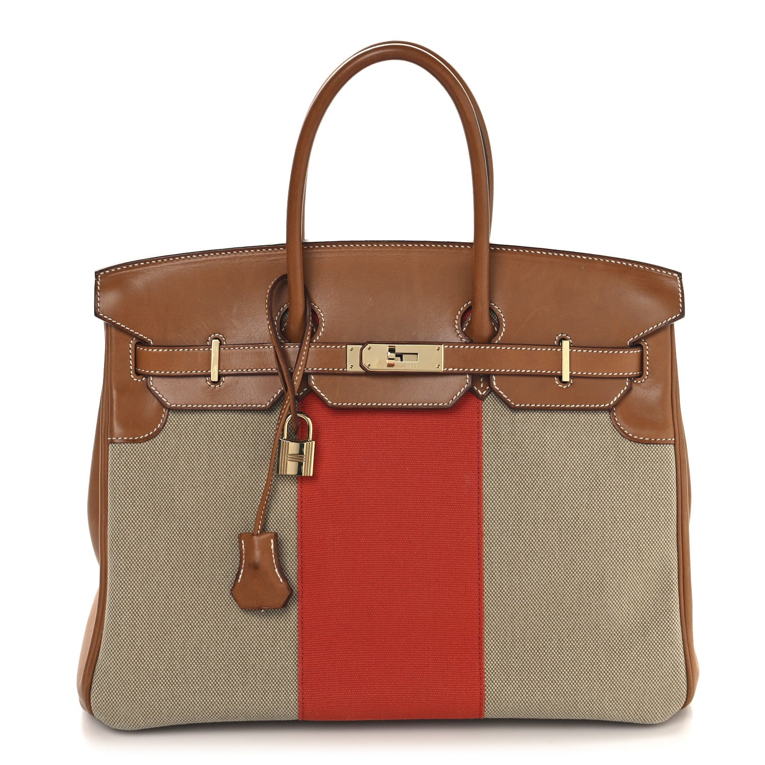 Hermes Toile Natural Barenia Flag Birkin 35 Fauve Paprika 1 of 18