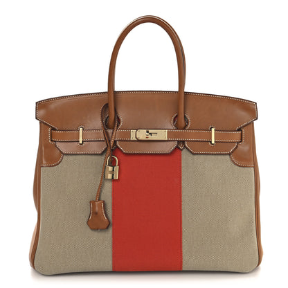 Hermes Toile Natural Barenia Flag Birkin 35 Fauve Paprika 1 of 18