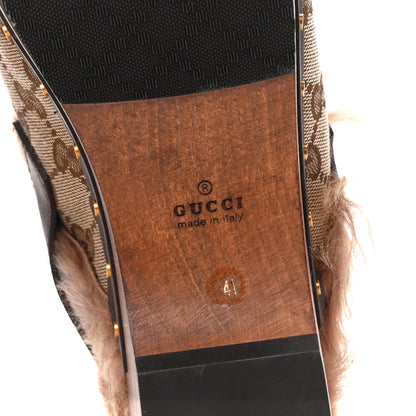 Gucci Monogram Calfskin Fur Horsebit Amstel Slingback Clogs 41 Beige Ebony New Acero Naturale 6 of 8