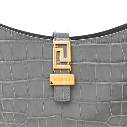 Versace Calfskin Crocodile Embossed Large Greca Goddess Bag Charcoal 7 of 10