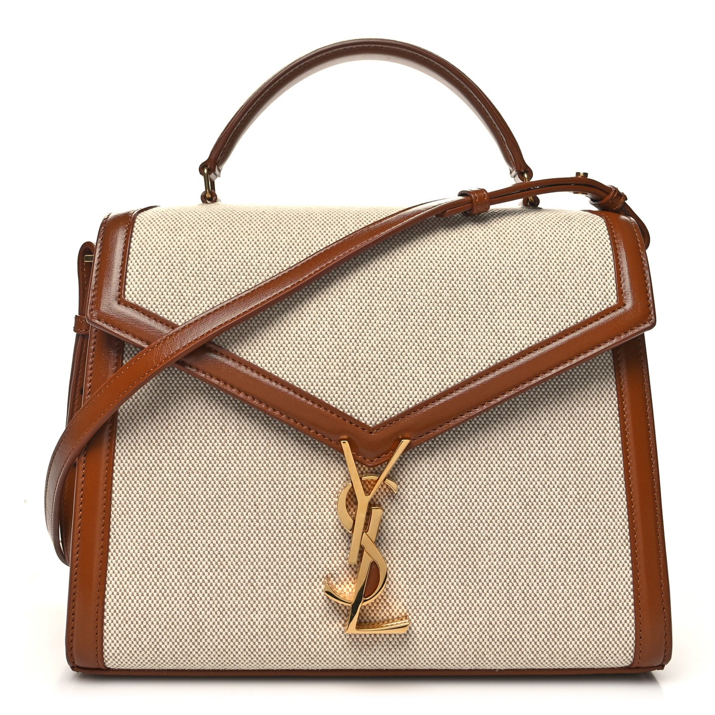 Canvas Calfskin Mini Classic Monogram Cassandra Top Handle Tan Natural