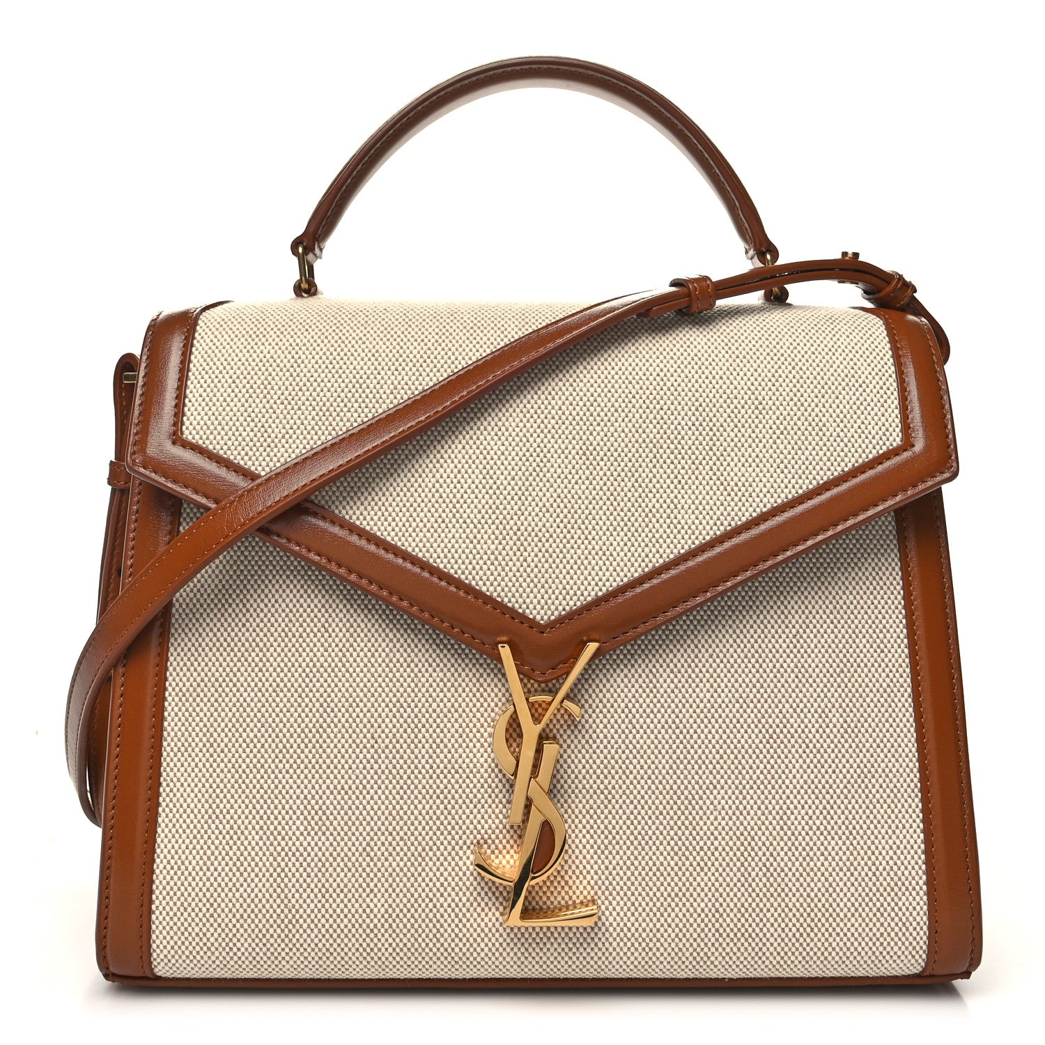 Saint Laurent Canvas Calfskin Mini Classic Monogram Cassandra Top Handle Tan Natural 1 of 11