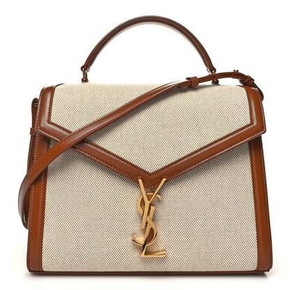 Saint Laurent Canvas Calfskin Mini Classic Monogram Cassandra Top Handle Tan Natural 1 of 11