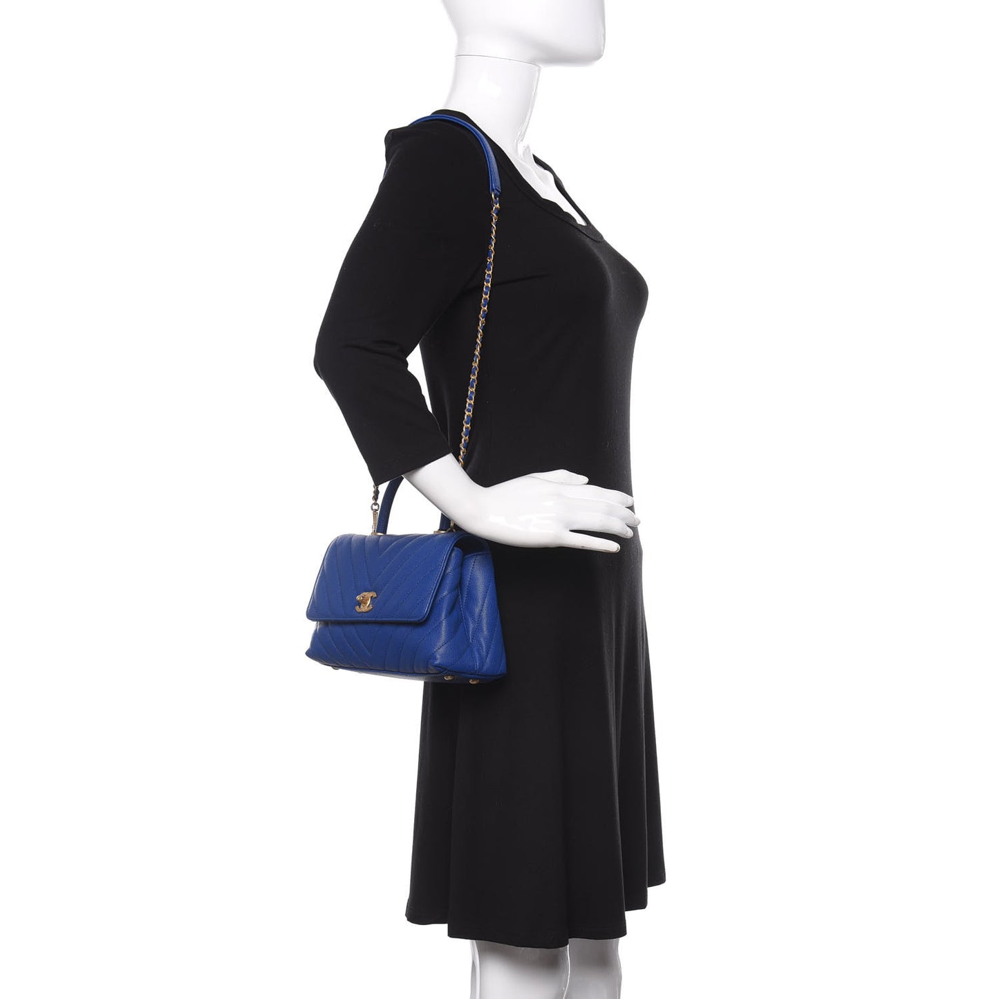 Caviar Chevron Quilted Mini Coco Handle Flap Blue
