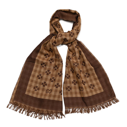 Gucci Cotton Woven Long Lucky Fringe Scarf Camel Light Brown 1 of 5