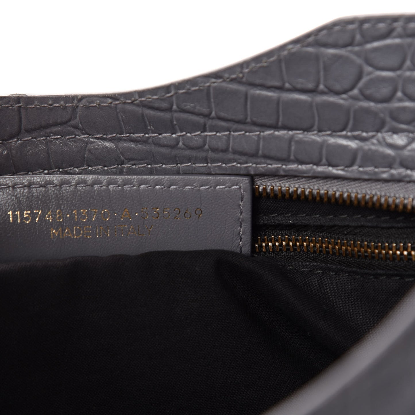 Calfskin Crocodile Embossed Classic Hardware City Gris Beton