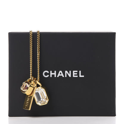 Chanel Metal Crystal Charm Necklace Purple Gold 7 of 7