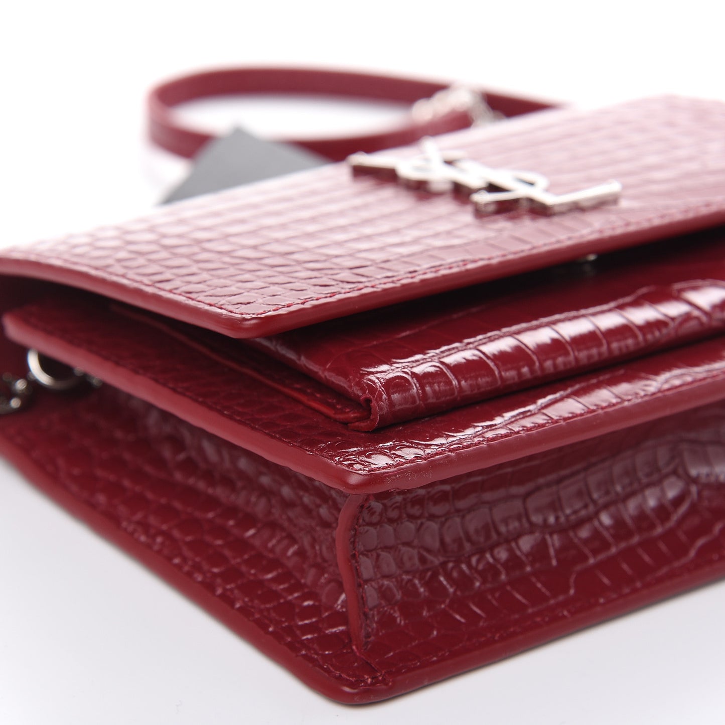 Calfskin Crocodile Embossed Monogram Sunset Chain Wallet Amaretto